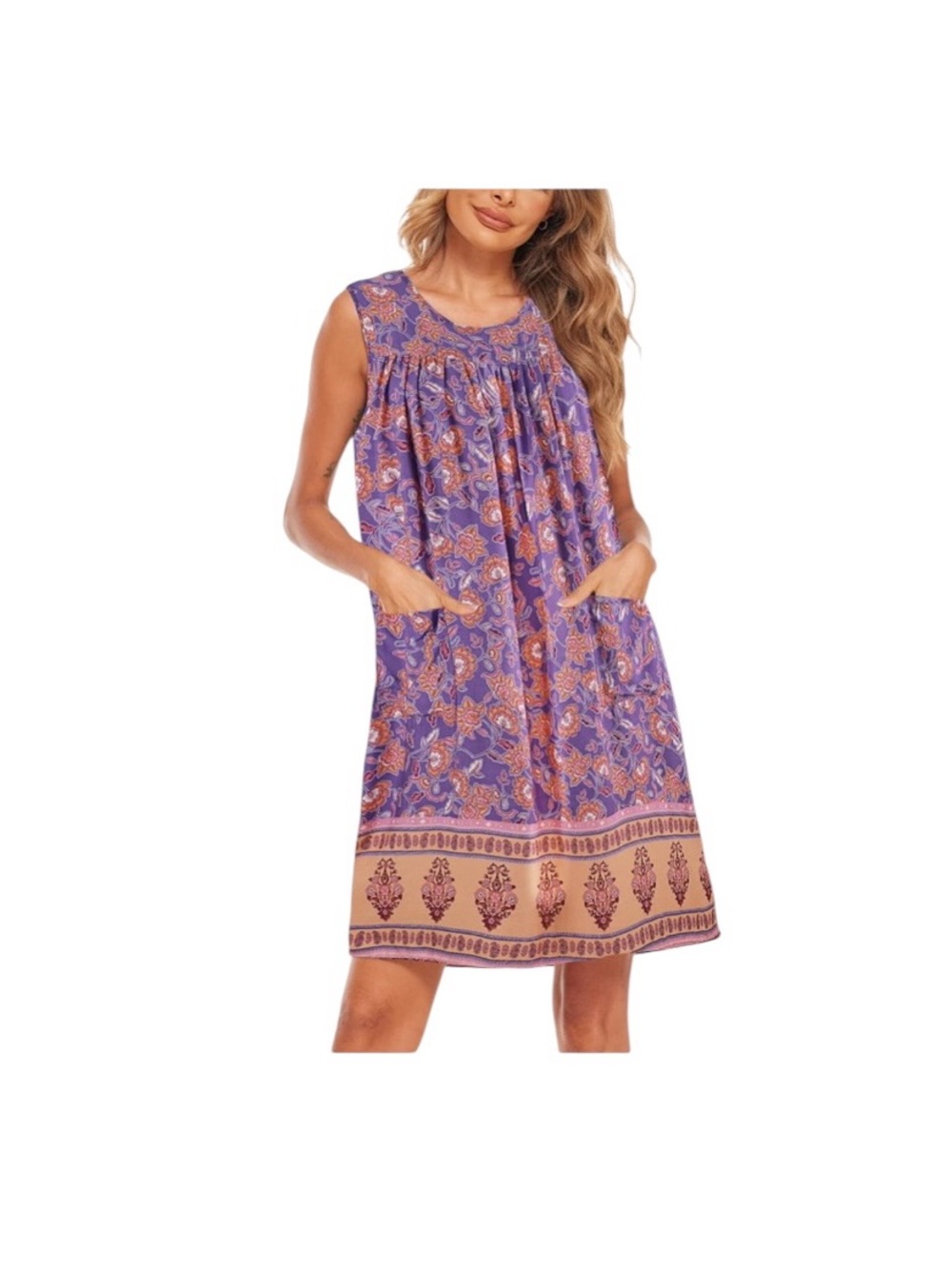 NWT Women's Floral Bohemia Swing Dress Sleeveless Flowy Loose Badydoll XXL - Picture 5 of 17